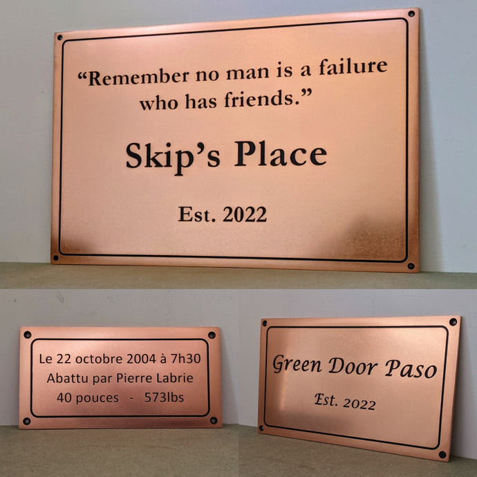 Custom Engraved Copper Plaques - Solid Copper Signs with Personalised Text & Font