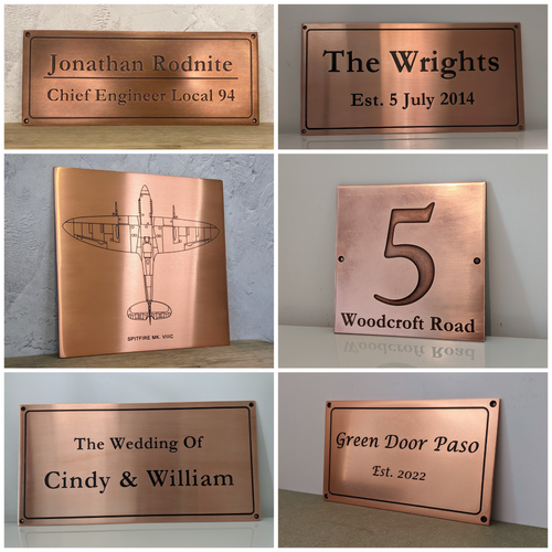 Engraved Copper Plaques with Personalised Text - Name Plaques - Custom House Signs - Custom Sizes Available - Solid Metal