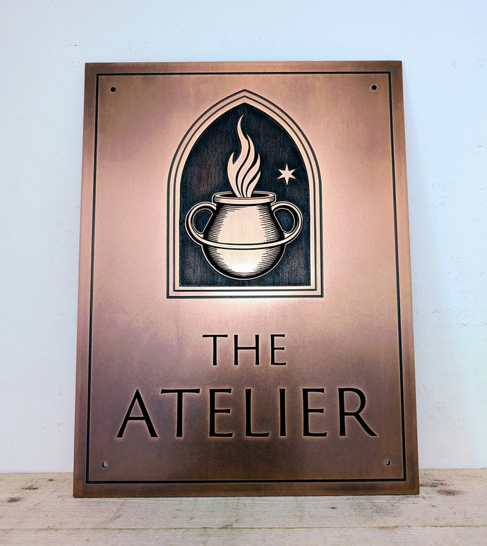 Recent Work: "The Atelier" antiqued copper business sign