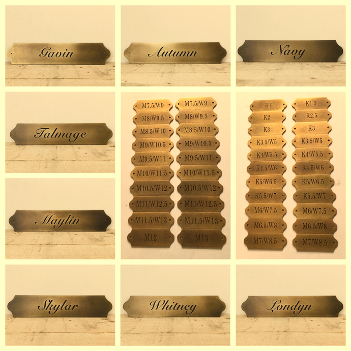 Recent Work: Set of 50 bespoke name- and numberplates in antiqued brass