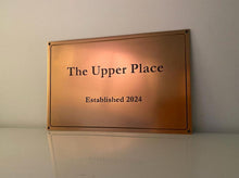 Copper house laque with Established year, copper address sign.