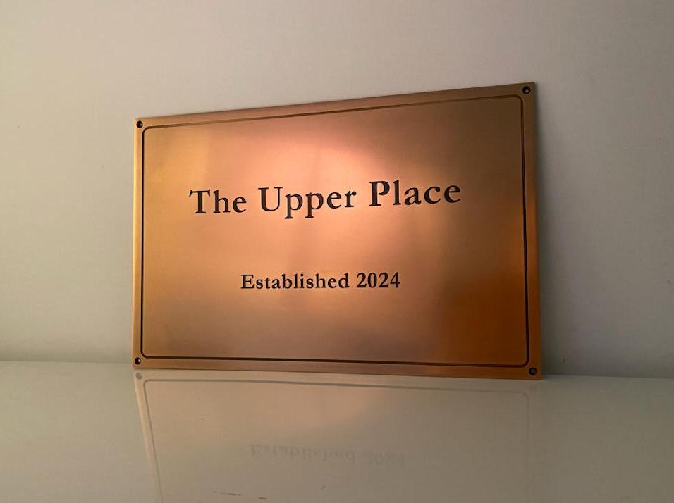 Copper house laque with Established year, copper address sign.