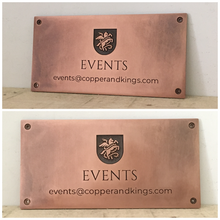Aged copper plaque with engraved text and logo shield, made by 3Dprintshed.