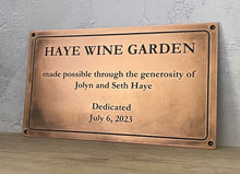 Antique bronze dedication plaque - real bronze acknowledgement sign with vintage antique patina.