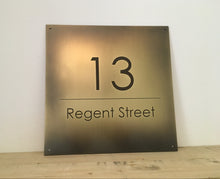 Distressed brass vintage house sign, aged brass house number plaque, made by 3Dprintshed