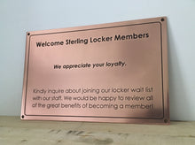 Copper hospitality sign, solid copper business plaque.