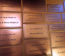 Copper plaques with names and acknowledgements.