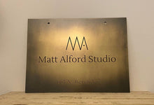 Custom studio business sign made from solid brass with aged antique finish, made by 3Dprintshed