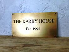 Aged brass house name plaque, custom building sign made to order by 3Dprintshed