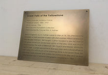 Artist dedication plaque, brass artwork description sign with aged finish