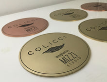 Round brass & copper plaques with engraved custom design / logo, made to order by 3Dprintshed