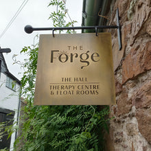 Double sided blade signage, hanging business sign in solid brass with antiqued finish - made by 3Dprintshed