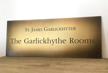 Custom engraved brass room sign, made to order with personalized text, font and layout