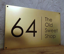Solid brass address plaque / business sign, made to order from real brass, other metals and finishes available too - 3Dprintshed