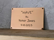 Bronze artist dedication plaque, solid bronze sign with artwork details and artist attribution, custom-made by 3Dprintshed.